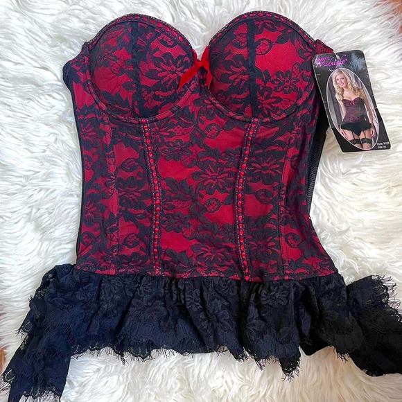 y2k corset lingerie top/ black and red bustier top Size M